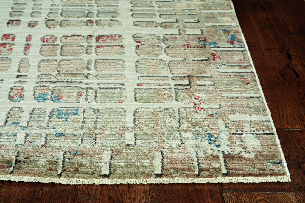 8’ x 11’ Ivory Khaki Distressed Plaid Area Rug