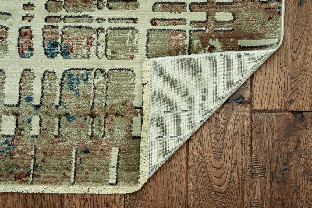 8’ x 11’ Ivory Khaki Distressed Plaid Area Rug