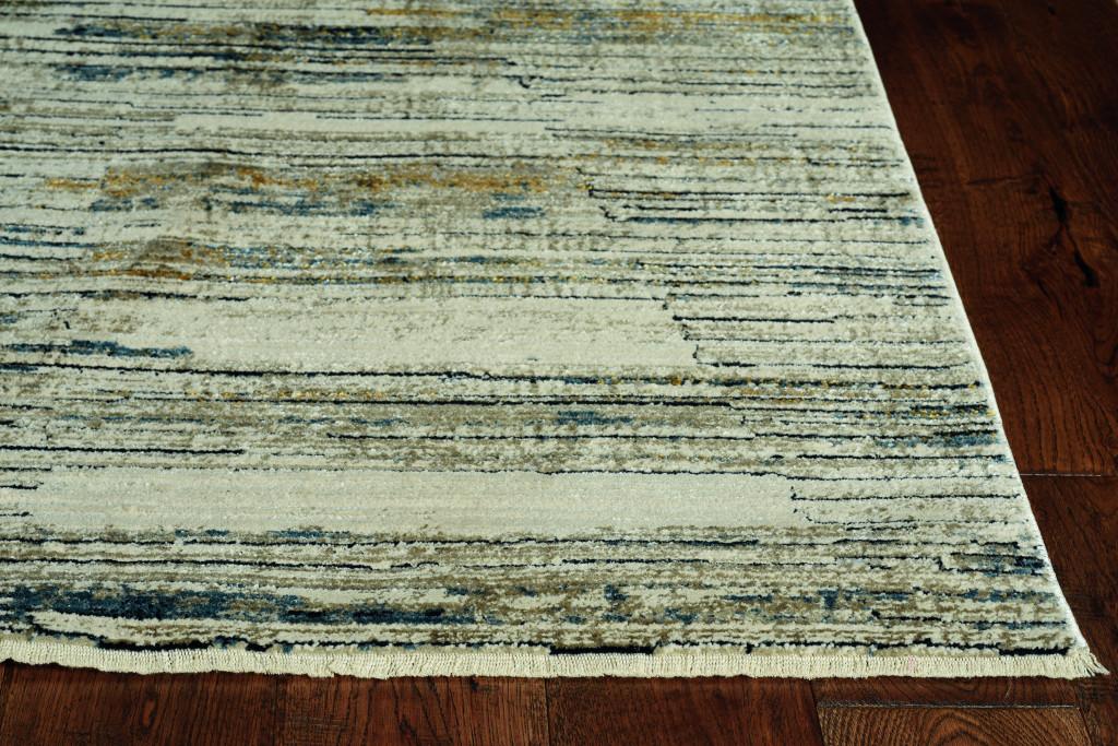 8’ Round Blue Ivory Abstract Striped Area Rug Default Title