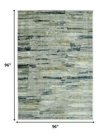 8’ Round Blue Ivory Abstract Striped Area Rug