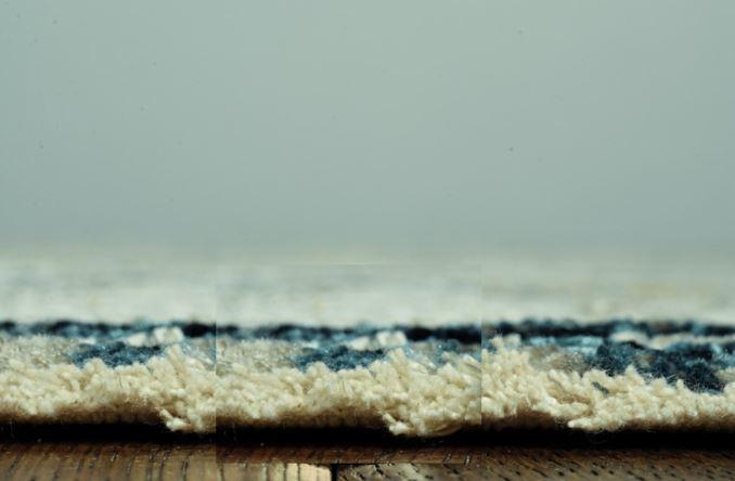 8’ Round Blue Ivory Abstract Striped Area Rug