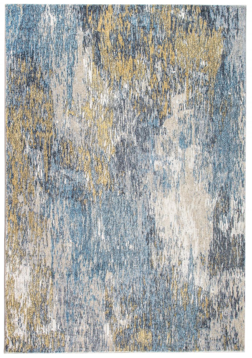 8’ x 10’ Blue Gold Abstract Painting Modern Area Rug Default Title