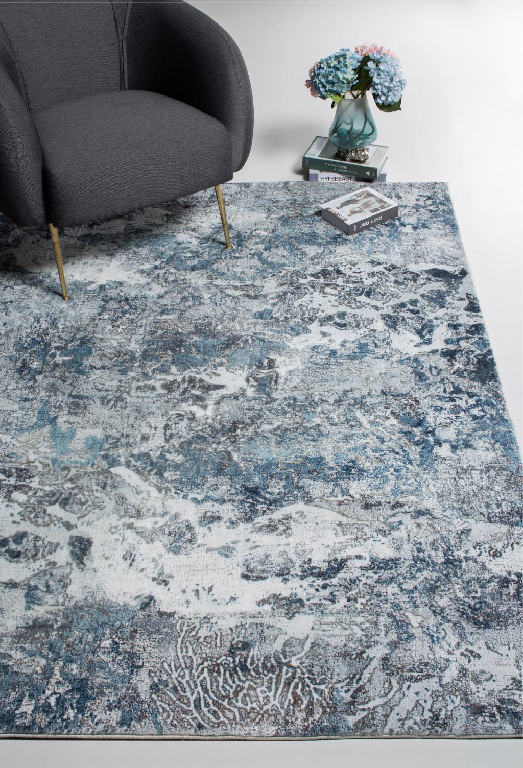 2’ x 7’ Gray Blue Abstract Galaxy Runner Rug