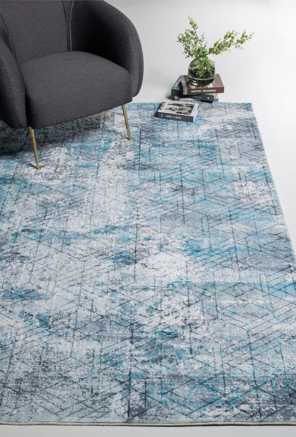 5’ x 8’ Blue Gray Abstract Cuboid Modern Area Rug