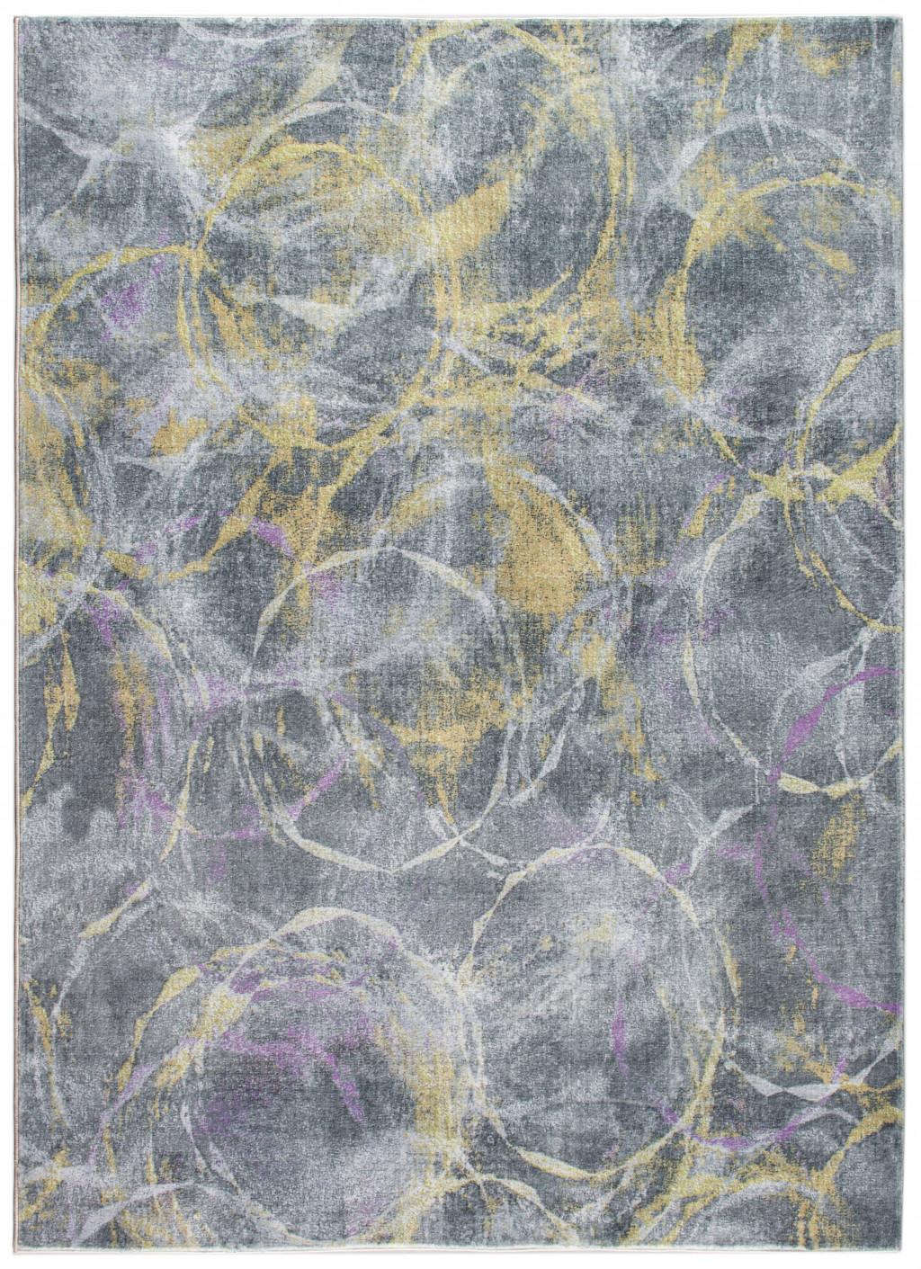 5’ x 8’ Gray Gold Abstract Rings Area Rug Default Title