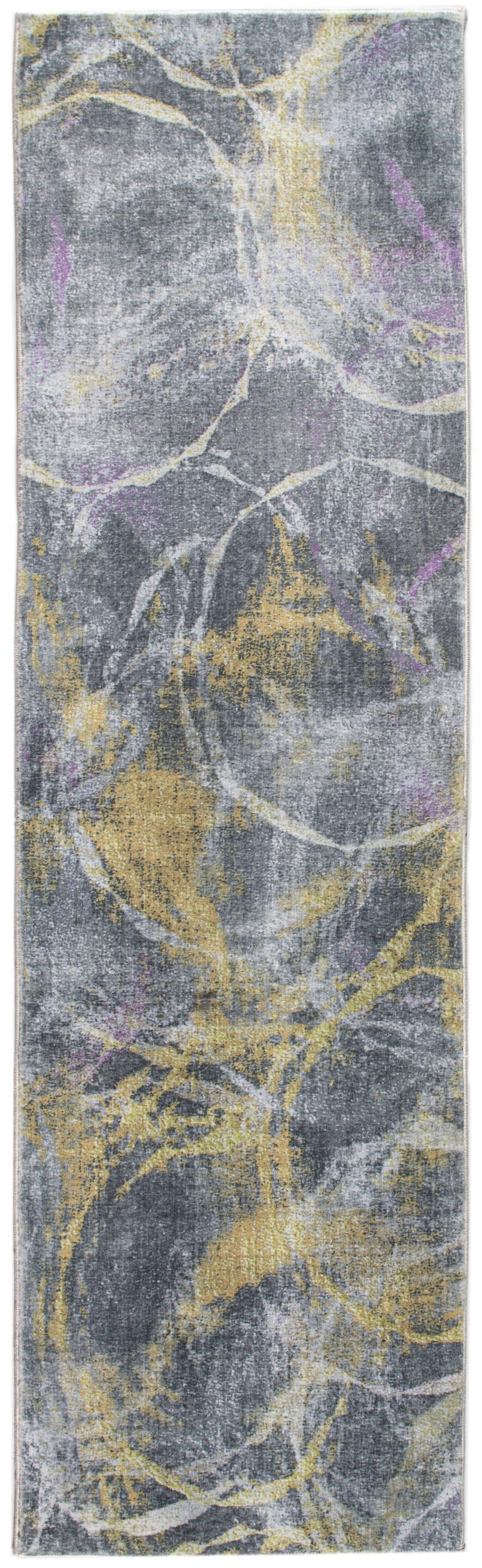 6’ x 9’ Gray Gold Abstract Rings Area Rug