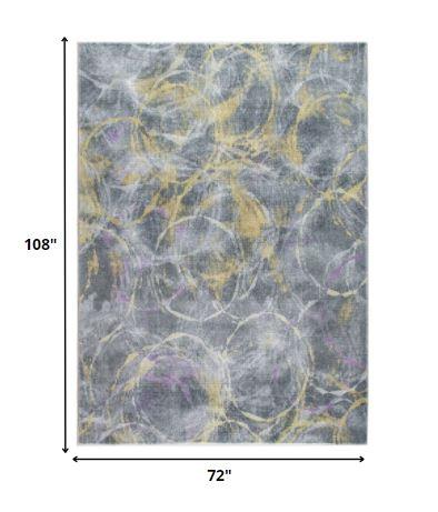 6’ x 9’ Gray Gold Abstract Rings Area Rug