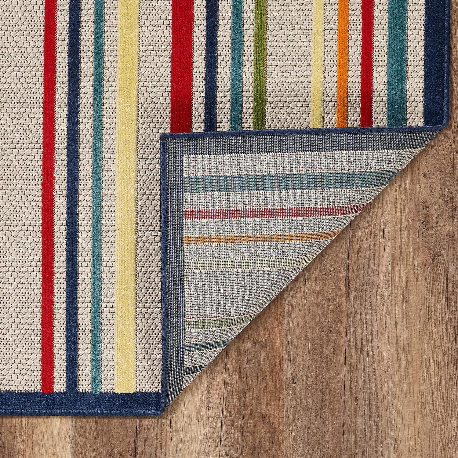 2’ x 4’ Navy Colorful Striped Indoor Outdoor Area Rug Default Title
