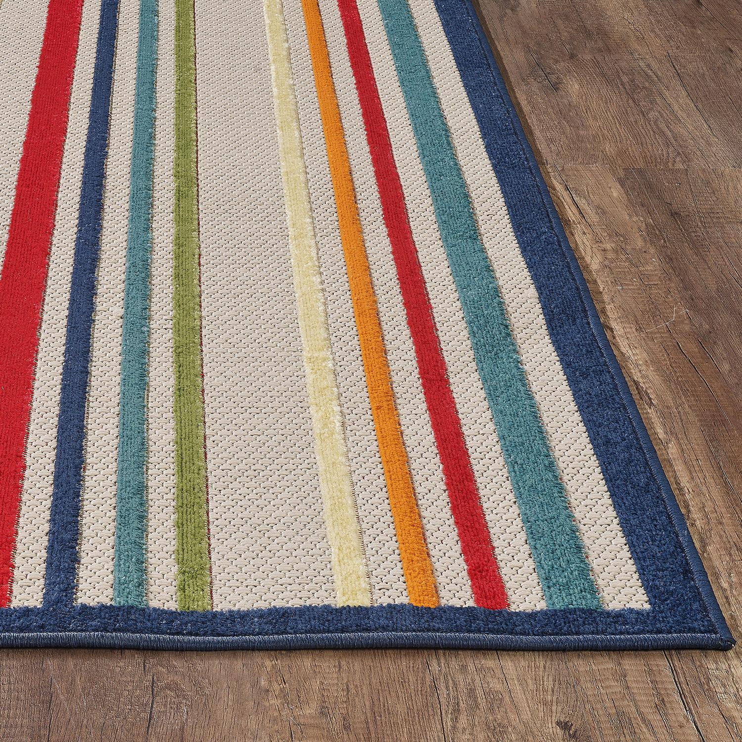 2’ x 4’ Navy Colorful Striped Indoor Outdoor Area Rug Default Title
