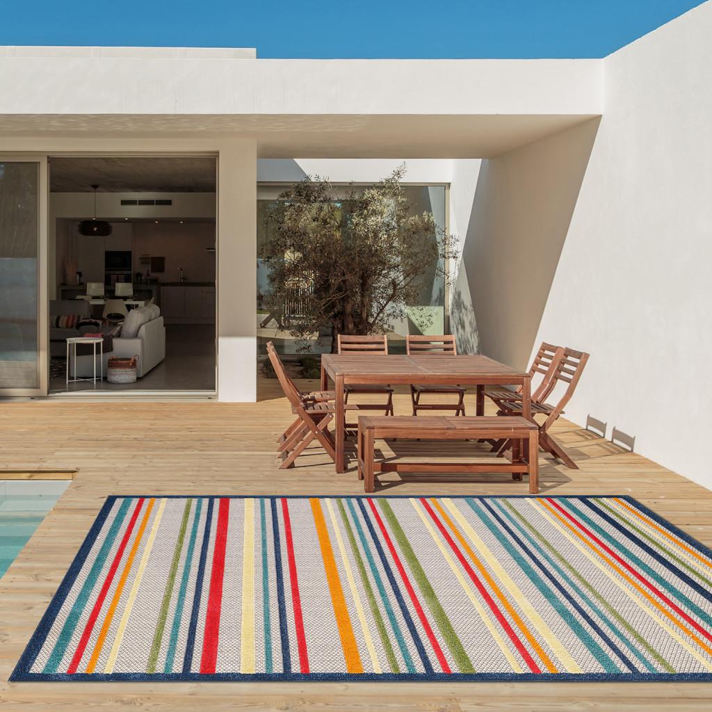 2’ x 4’ Navy Colorful Striped Indoor Outdoor Area Rug Default Title