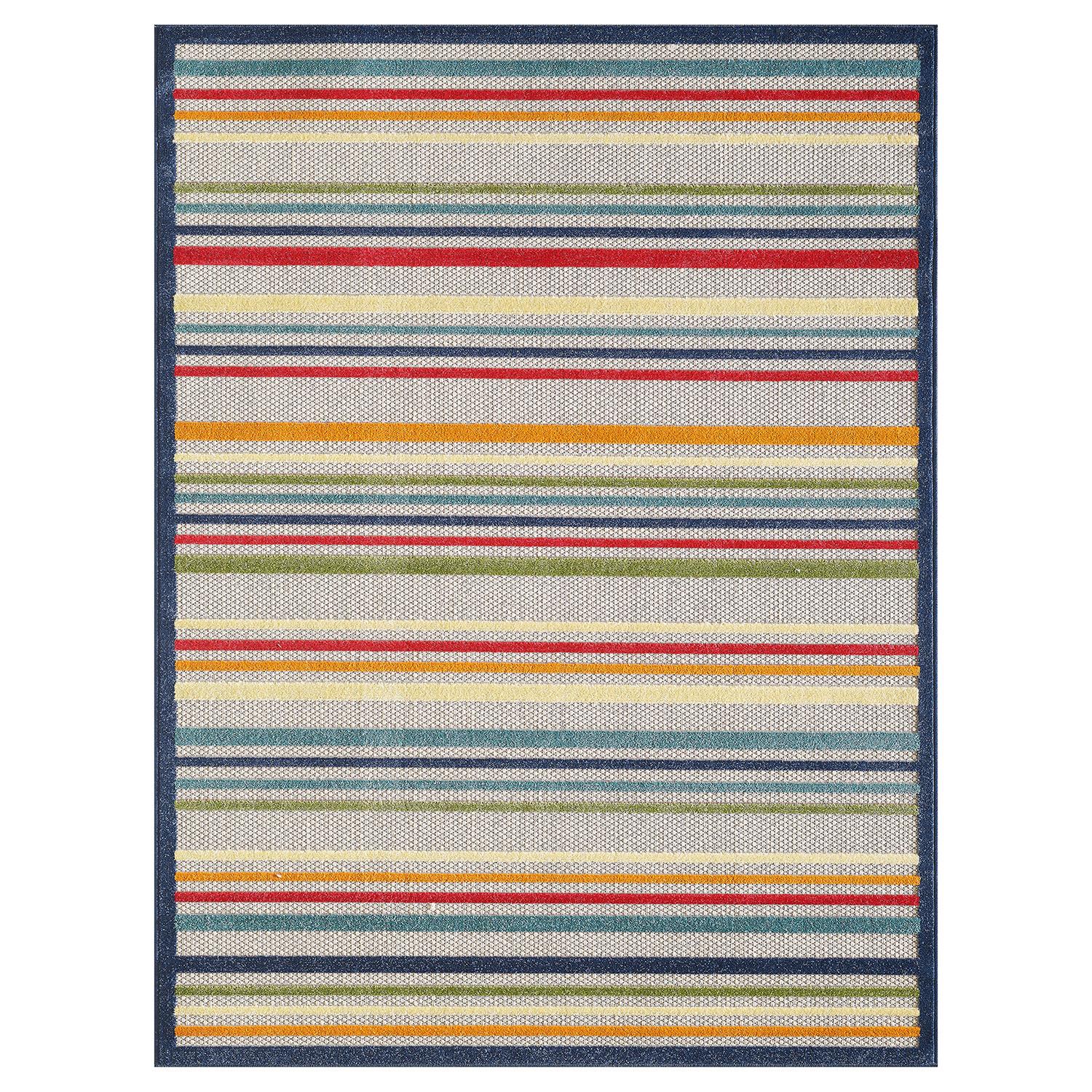 5’ x 7’ Navy Colorful Striped Indoor Outdoor Area Rug Default Title