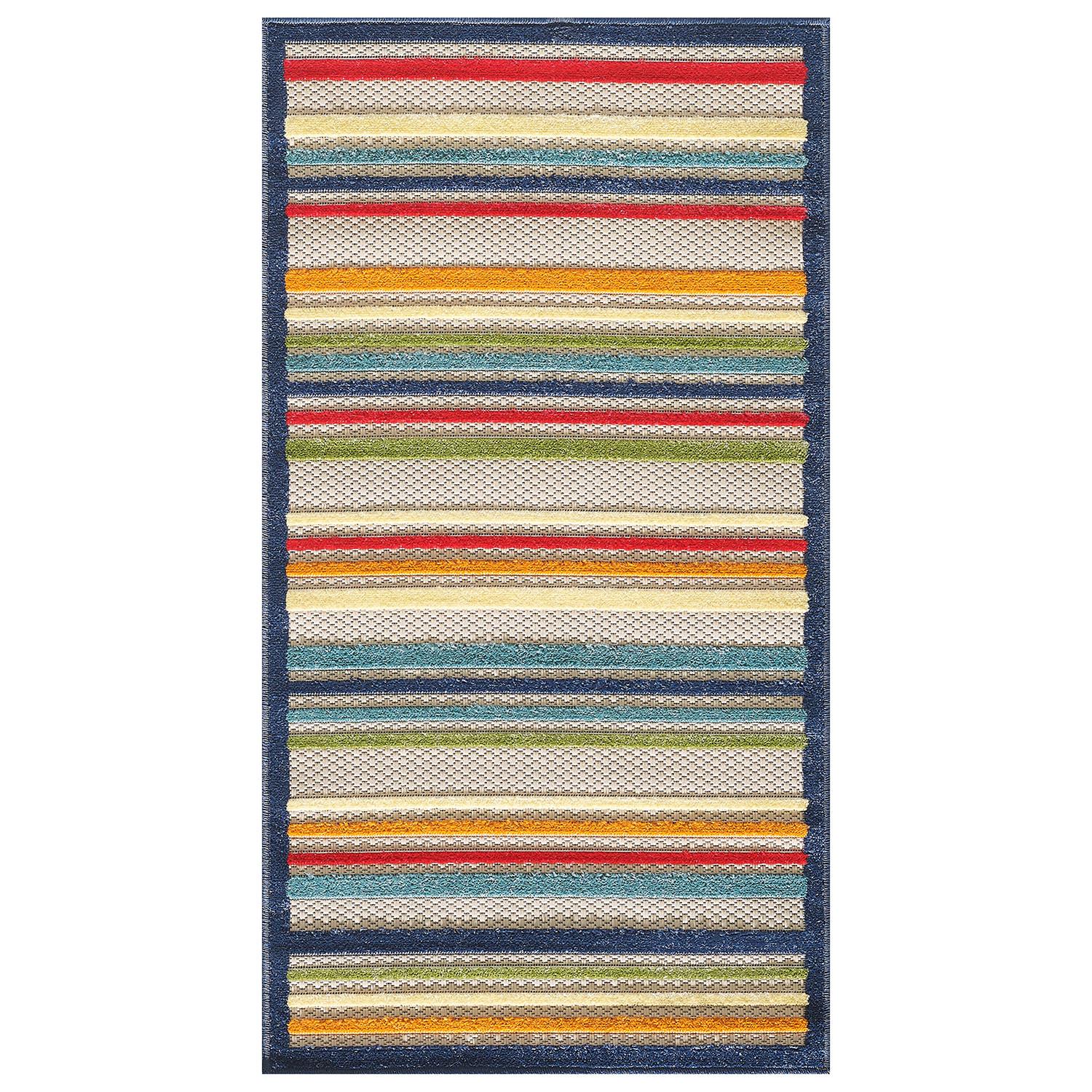 7’ x 9’ Navy Colorful Striped Indoor Outdoor Area Rug Default Title