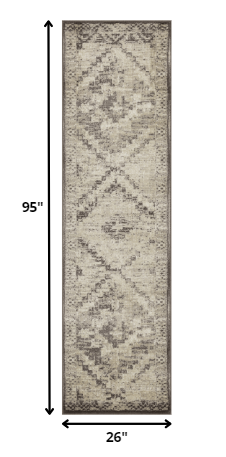 2’ x 8’ Gray Beige Distressed Diamond Runner Rug