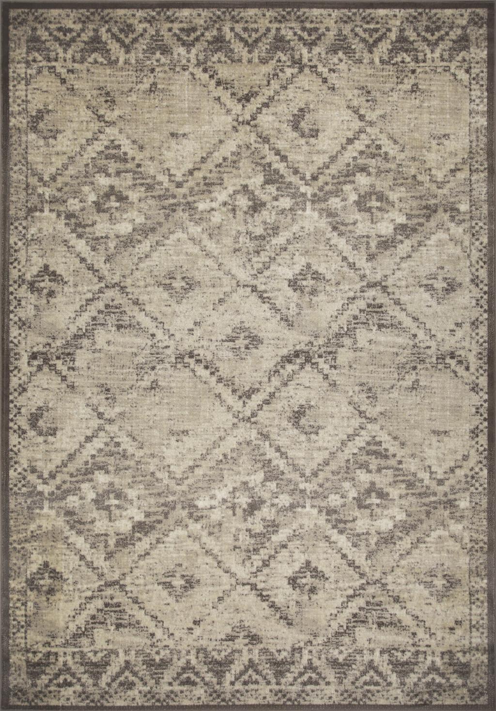 8’ x 11’ Gray Beige Distressed Diamond Area Rug