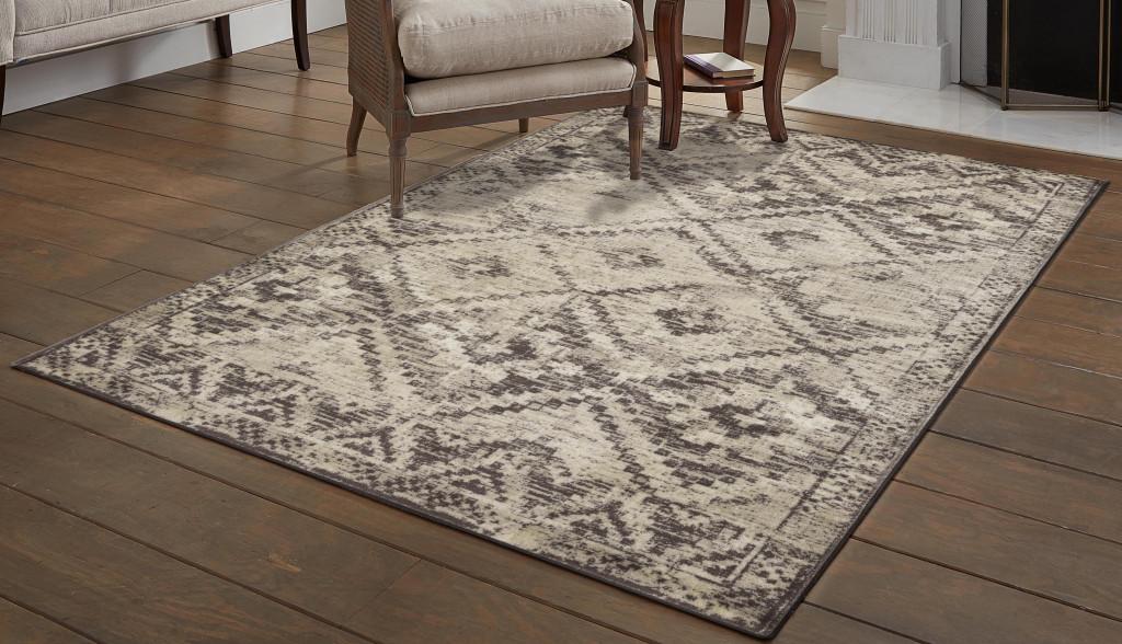 8’ x 11’ Gray Beige Distressed Diamond Area Rug