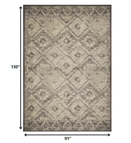 8’ x 11’ Gray Beige Distressed Diamond Area Rug