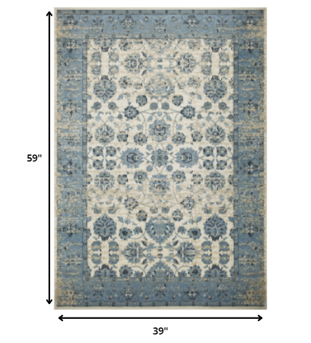 3’ x 5’ Blue Ivory Distressed Oriental Area Rug Default Title