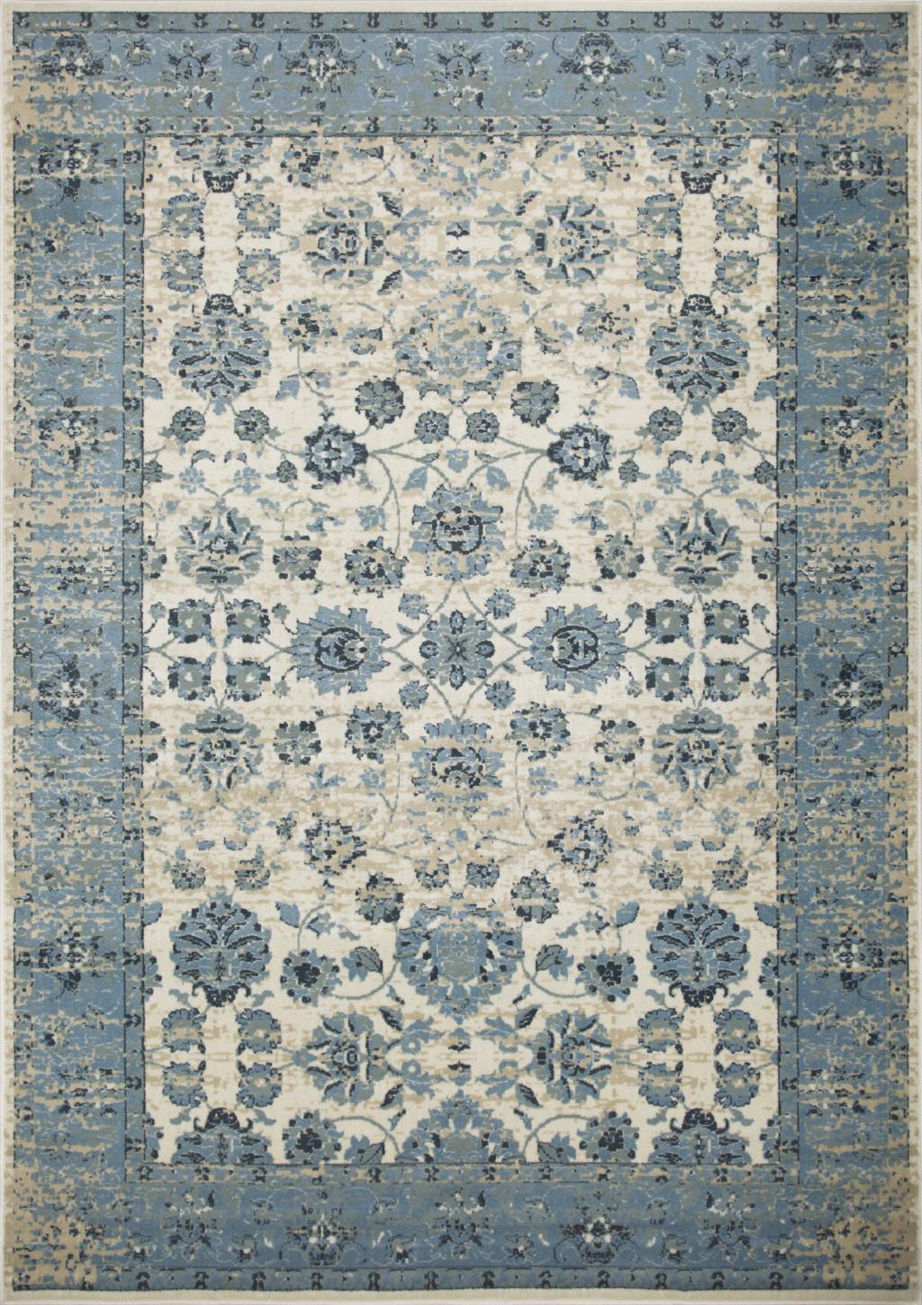 8’ x 11’ Blue Ivory Distressed Oriental Area Rug Default Title