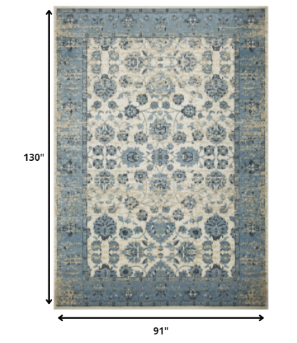 8’ x 11’ Blue Ivory Distressed Oriental Area Rug