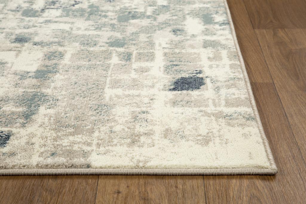 2’ x 8’ Beige Blue Abstract Tiles Distressed Runner Rug