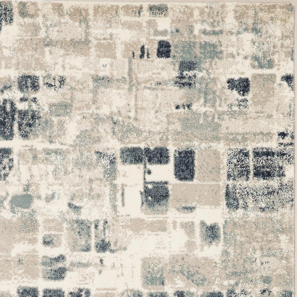 3’ x 5’ Beige Blue Abstract Tiles Distressed Area Rug