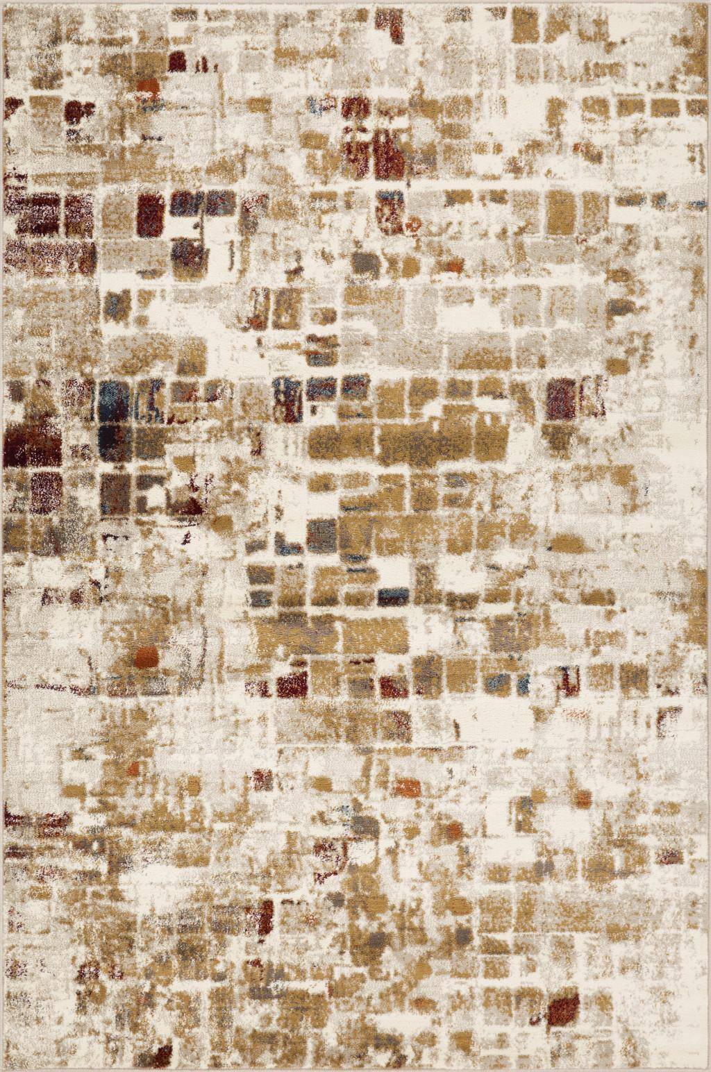 5’ x 8’ Brown Beige Abstract Tiles Distressed Area Rug Default Title