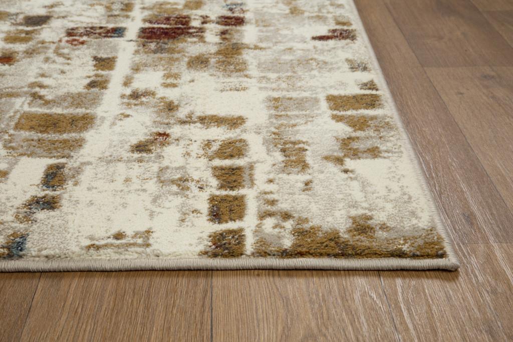 8’ x 11’ Brown Beige Abstract Tiles Distressed Area Rug