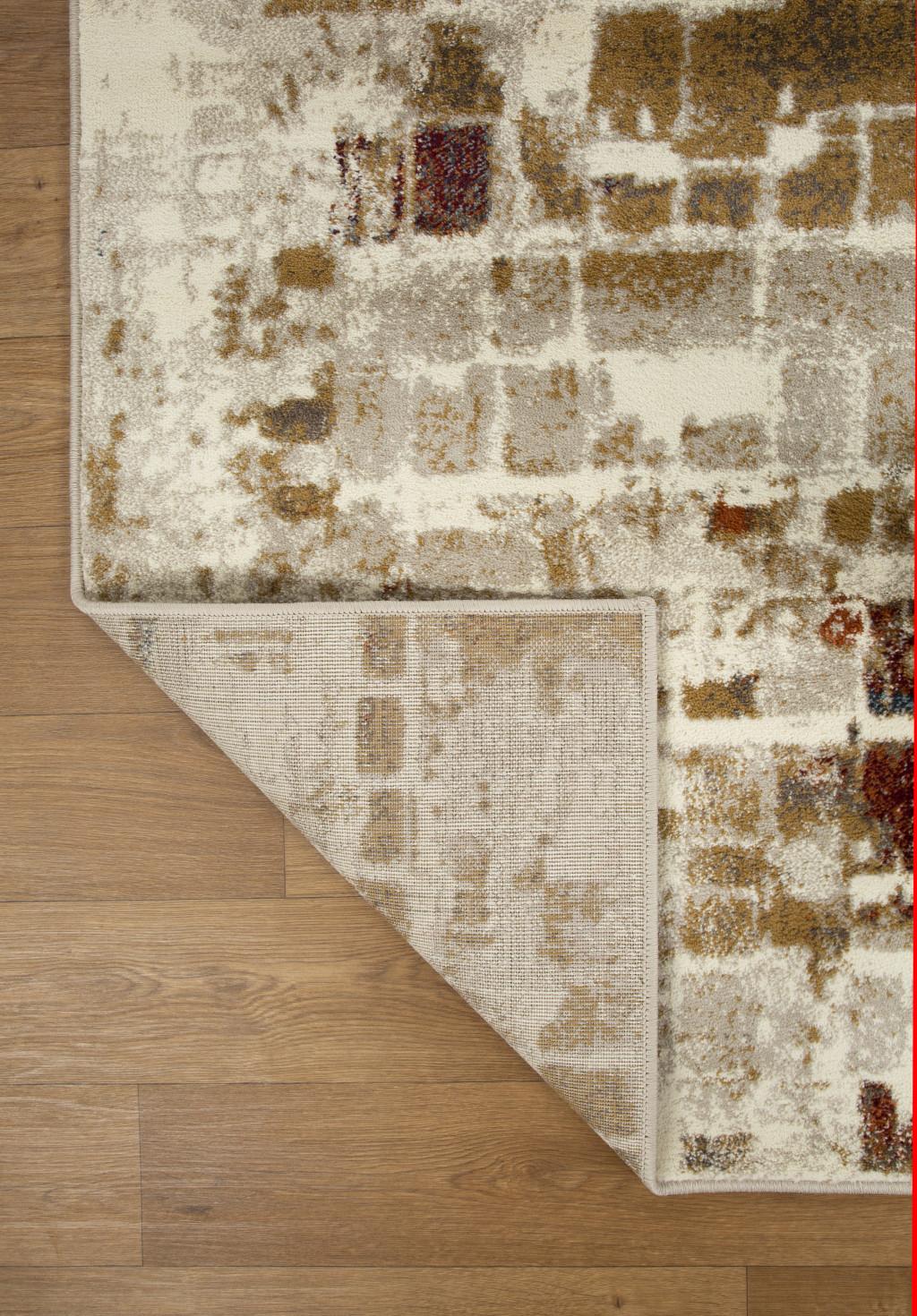 8’ x 11’ Brown Beige Abstract Tiles Distressed Area Rug