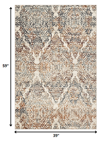 3’ x 5’ Ivory Brown Decorative Diamond Area Rug