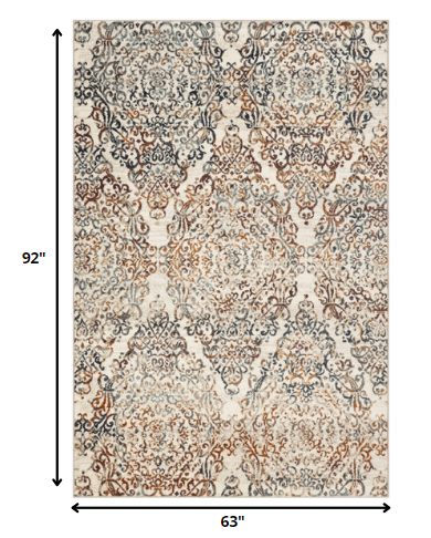 5’ x 8’ Ivory Brown Decorative Diamond Area Rug