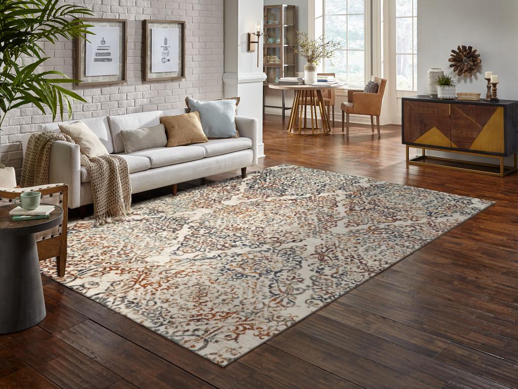 8’ x 11’ Ivory Brown Decorative Diamond Area Rug