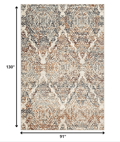 8’ x 11’ Ivory Brown Decorative Diamond Area Rug