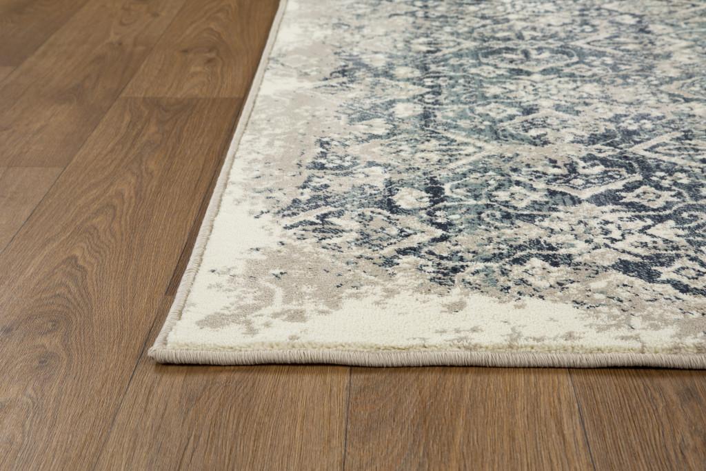 2’ x 8’ Beige Blue Distressed Diamonds Runner Rug