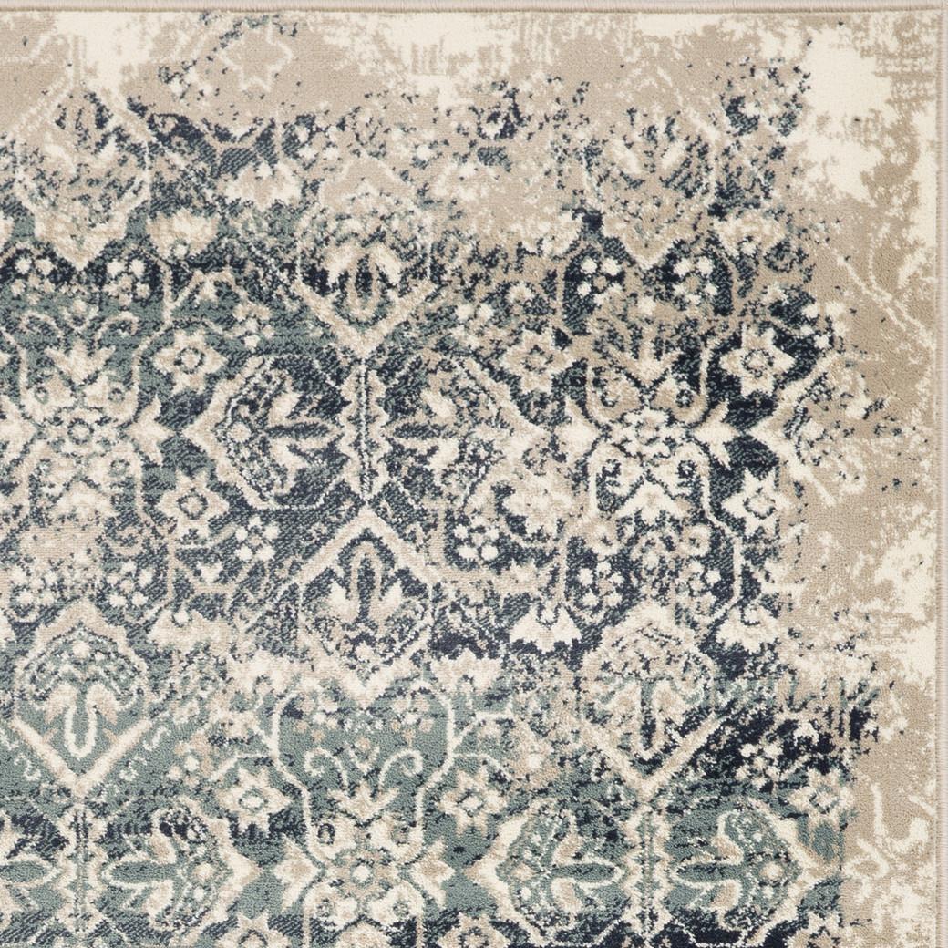 2’ x 8’ Beige Blue Distressed Diamonds Runner Rug