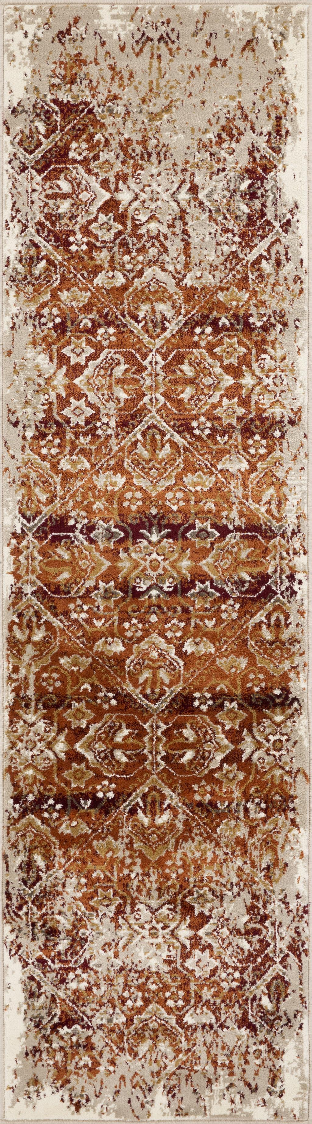 2’ x 8’ Rust Ivory Distressed Diamonds Runner Rug