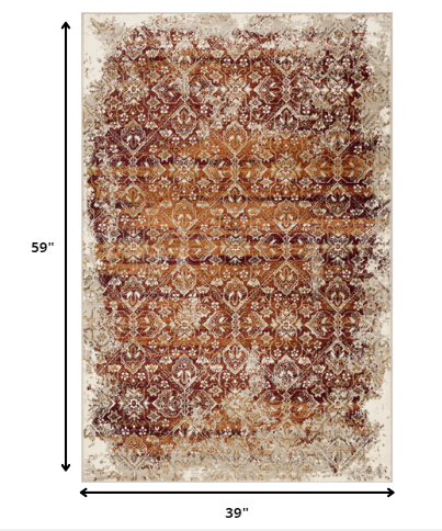 3’ x 5’ Rust Ivory Distressed Diamonds Area Rug