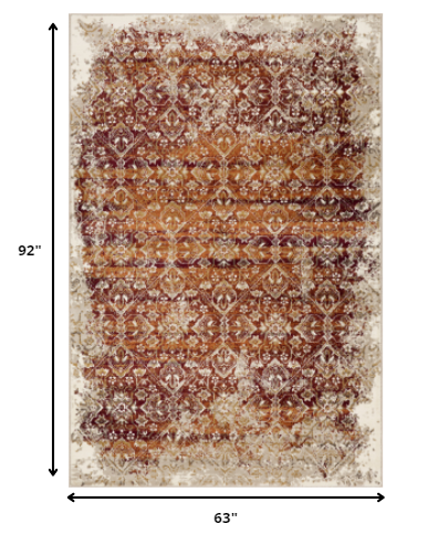 5’ x 8’ Rust Ivory Distressed Diamonds Area Rug