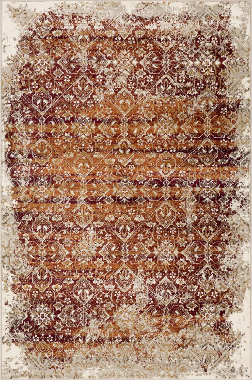 8’ x 11’ Rust Ivory Distressed Diamonds Area Rug