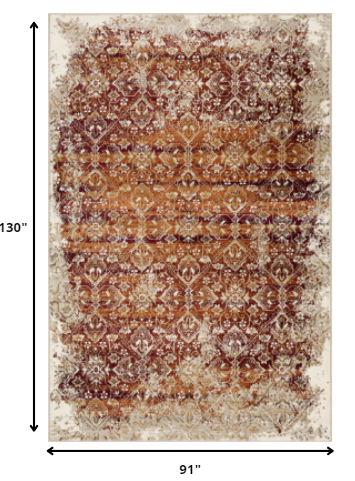 8’ x 11’ Rust Ivory Distressed Diamonds Area Rug