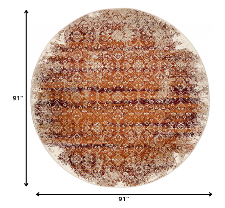8’ Round Rust Ivory Distressed Diamonds Area Rug Default Title
