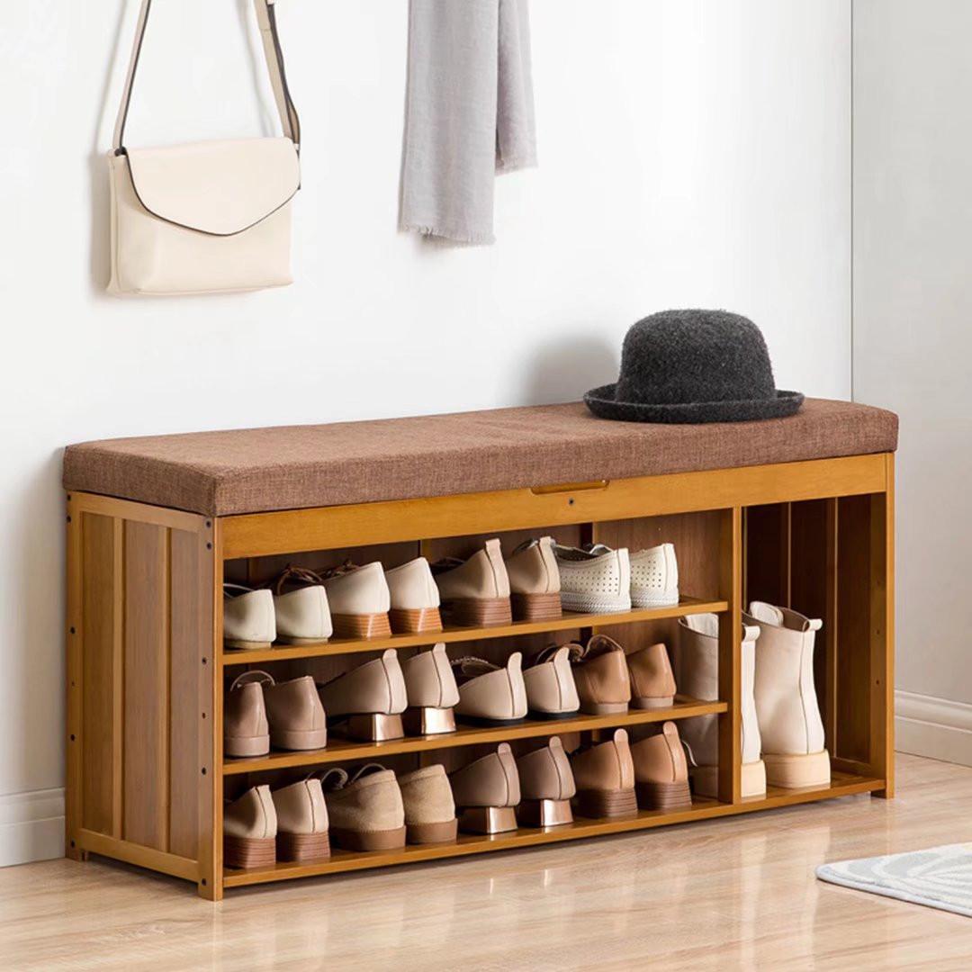 Stylish Brown Wood Shoe Rack And Bench Default Title