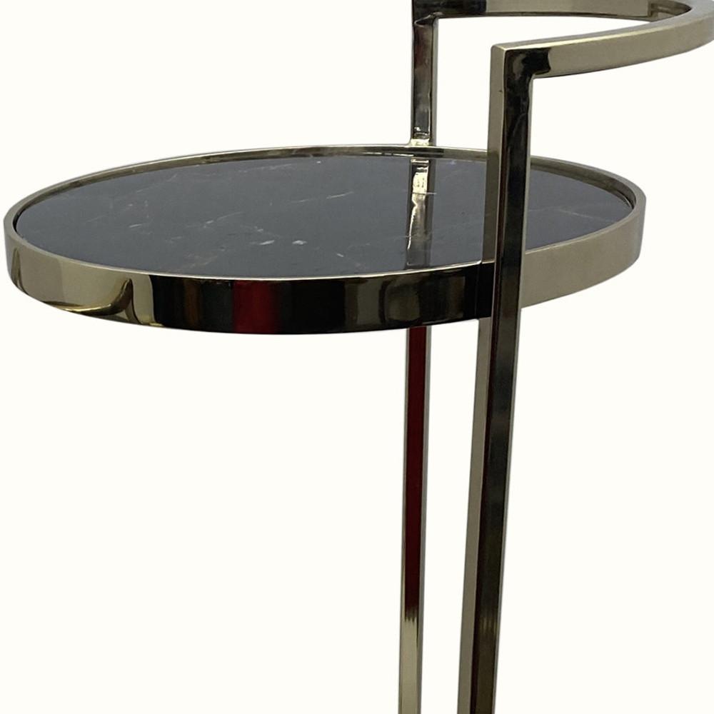 Set Of Two Gold And Black Stone Round Nested End Tables