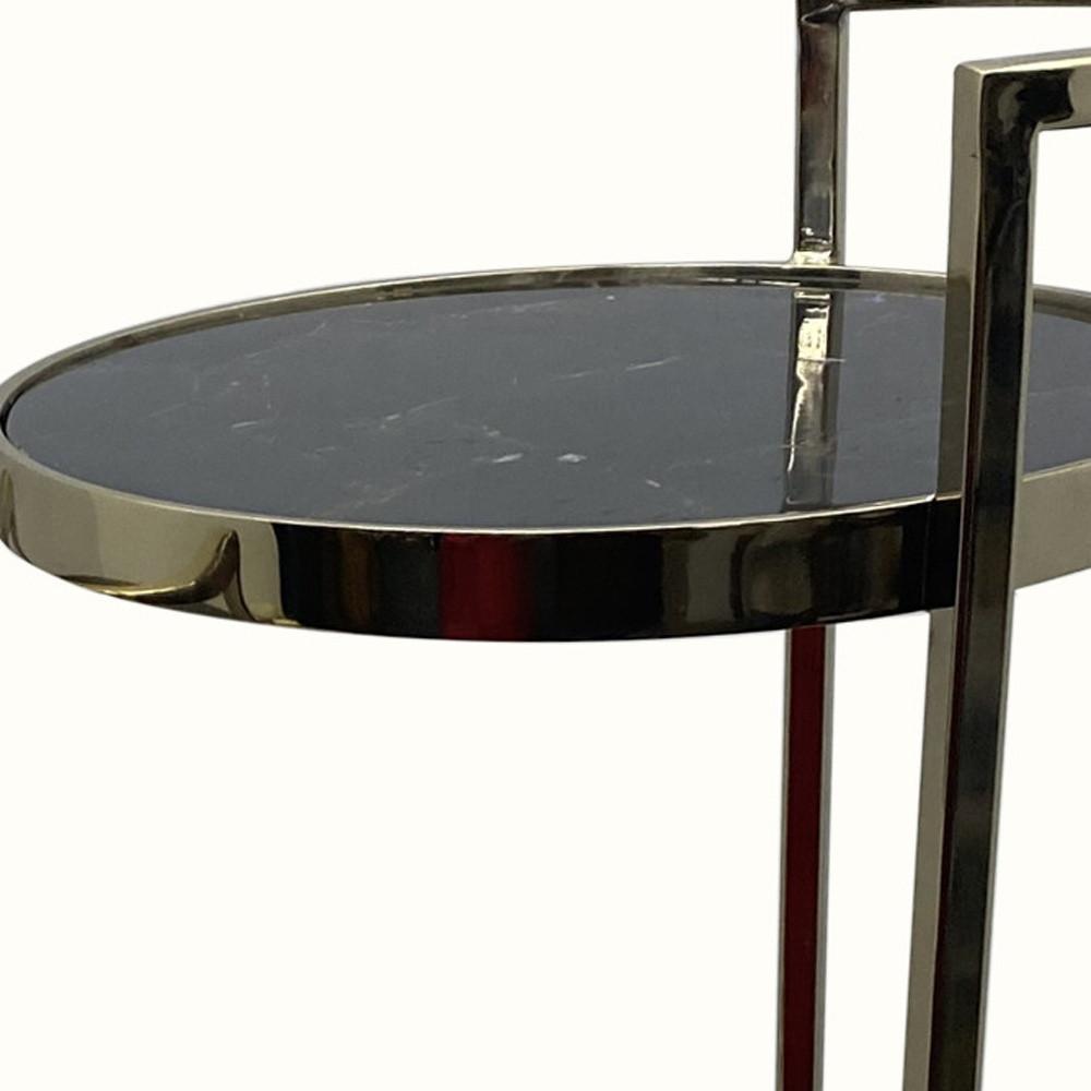 Set Of Two Gold And Black Stone Round Nested End Tables