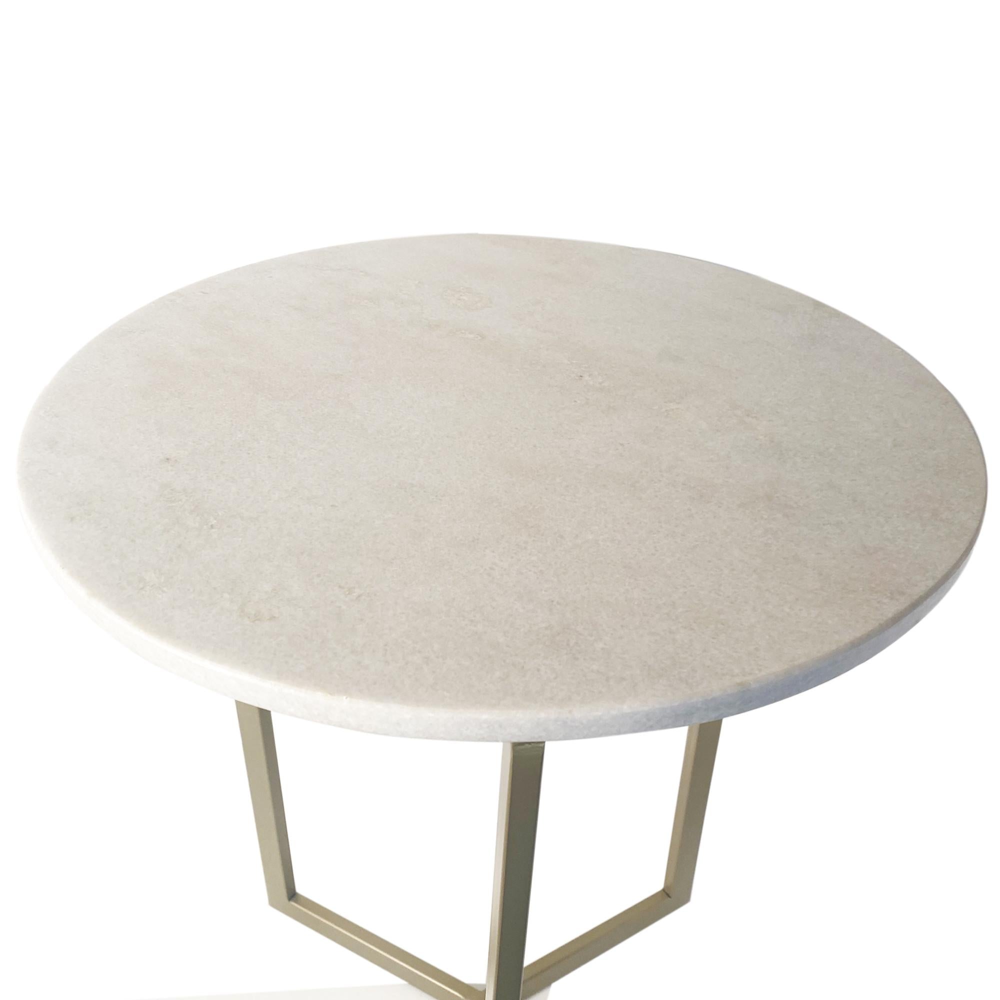 Set of Two White Marble and Gold Geo Tri Nesting End Tables