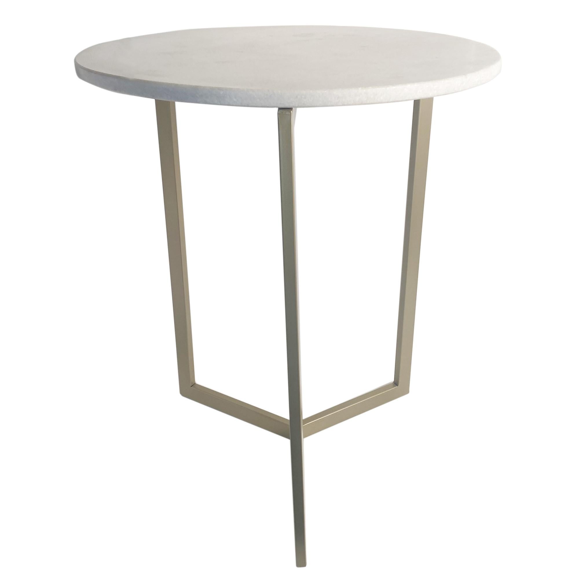 Set of Two White Marble and Gold Geo Tri Nesting End Tables