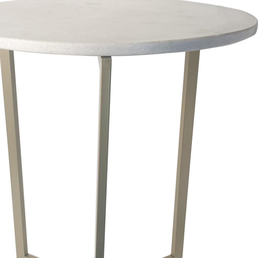 Set of Two White Marble and Gold Geo Tri Nesting End Tables