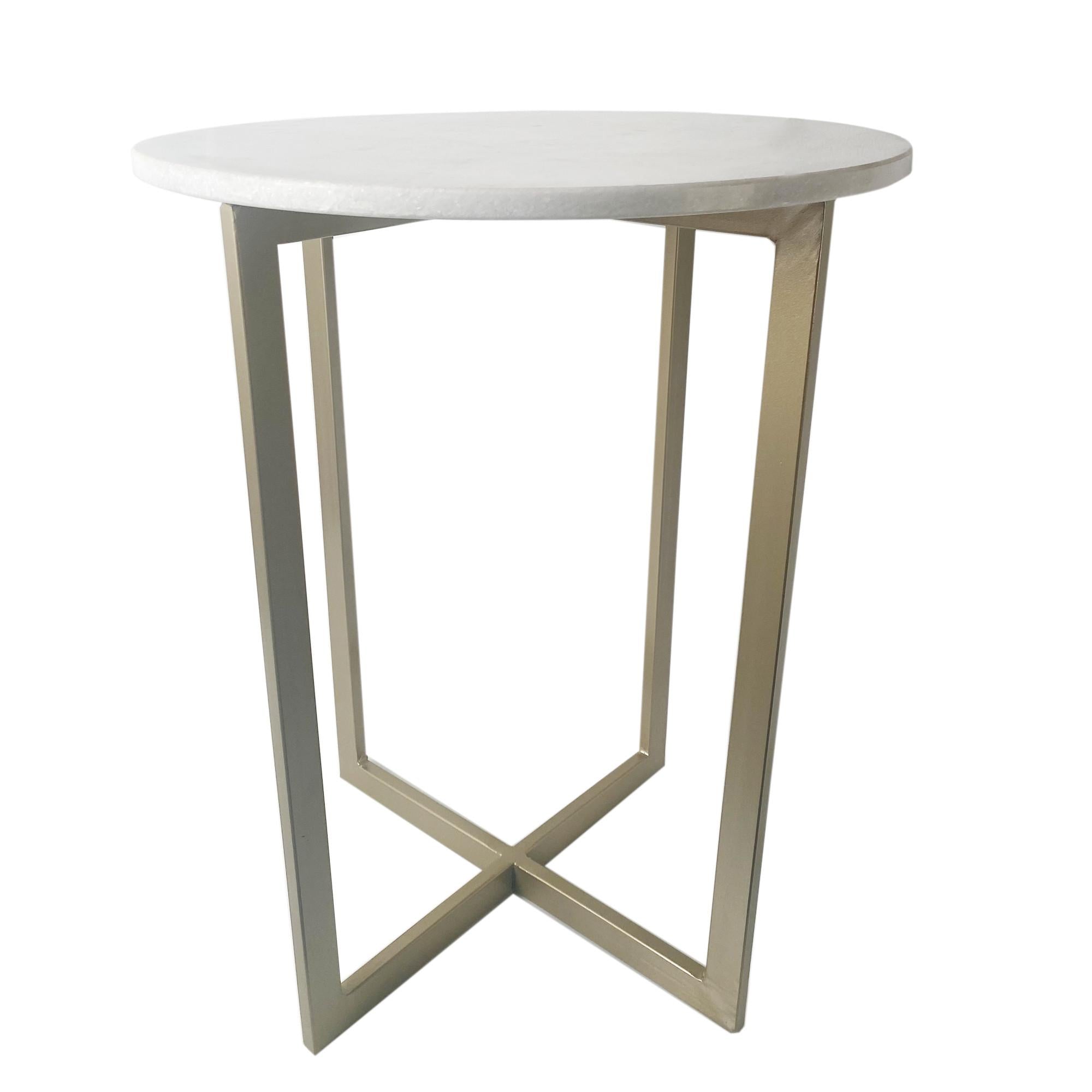 Set of Two White Marble and Gold Geo Nesting End Tables