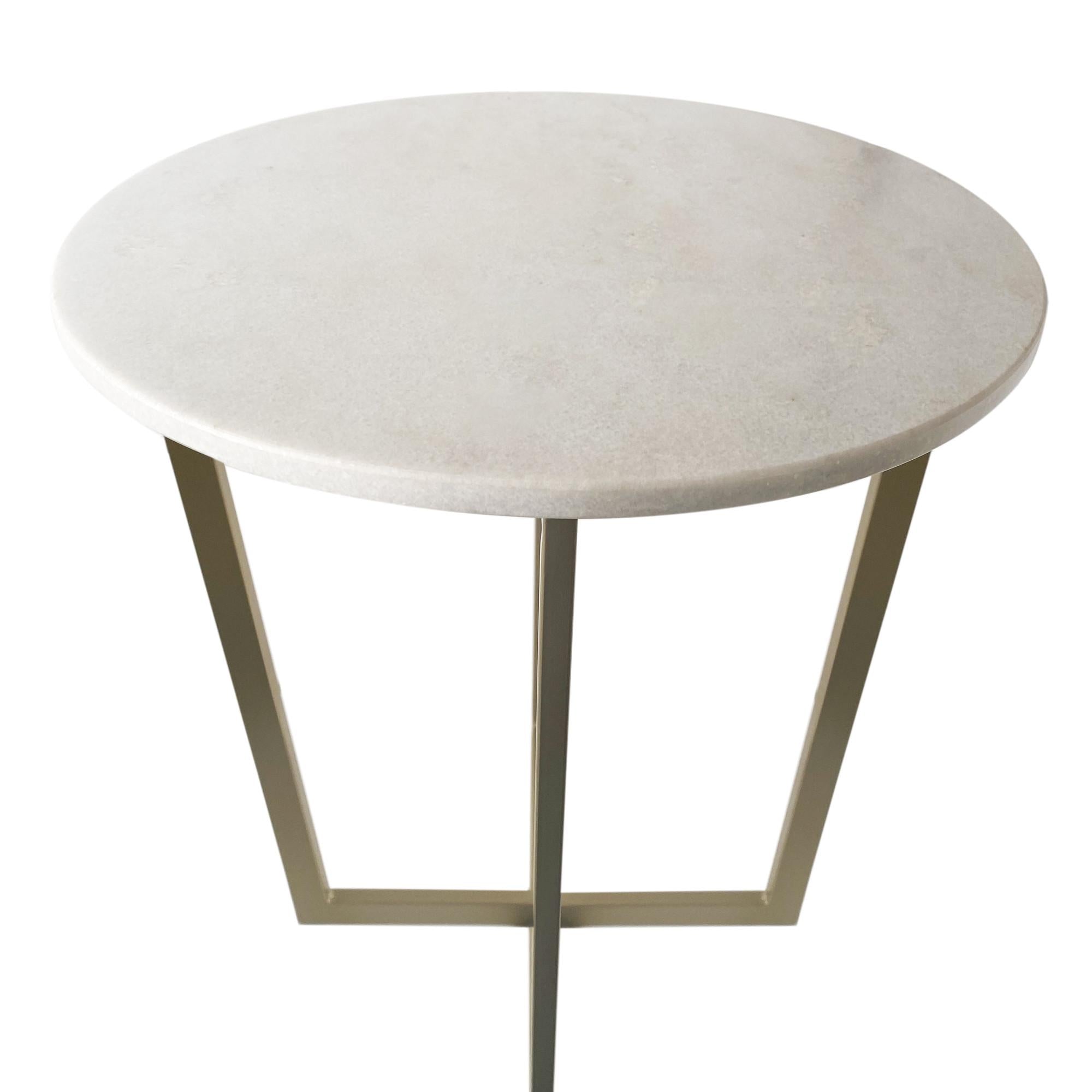 Set of Two White Marble and Gold Geo Nesting End Tables