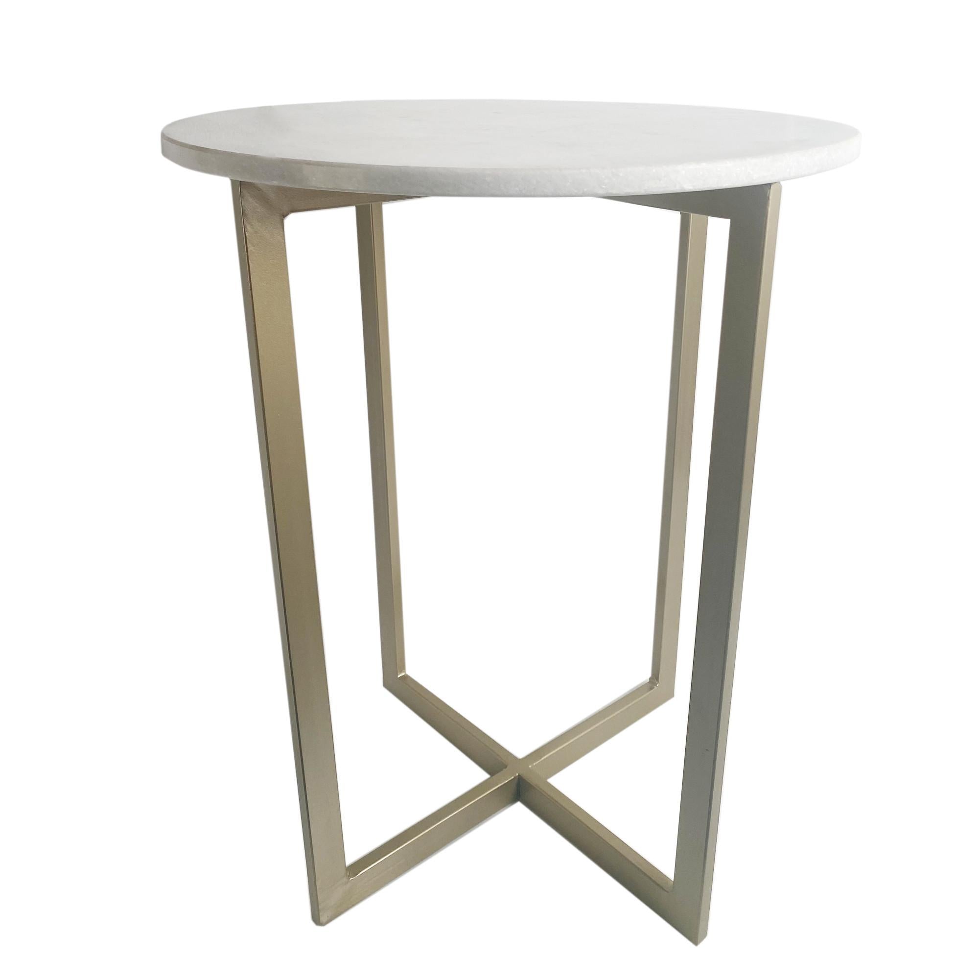 Set of Two White Marble and Gold Geo Nesting End Tables