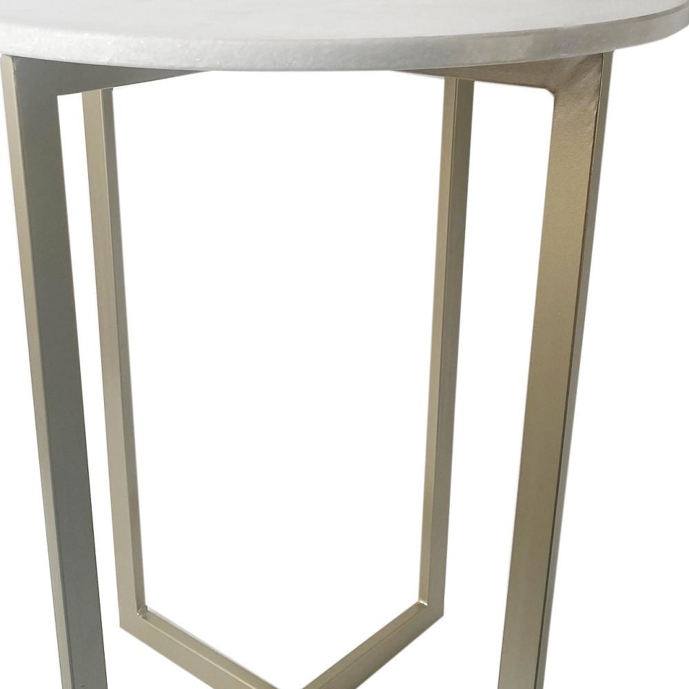 Set of Two White Marble and Gold Geo Nesting End Tables